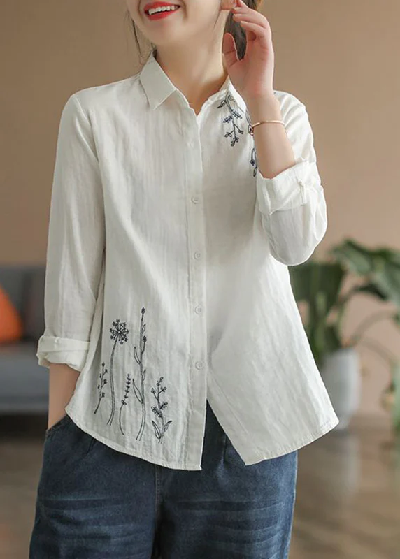 Women's Peter Pan Collar Cotton Top Long Sleeve