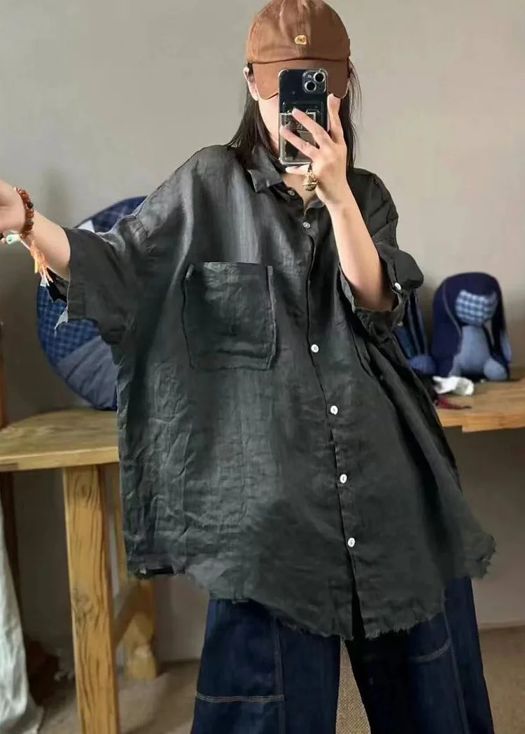 Women's Linen Shirt Blouse Half Sleeve