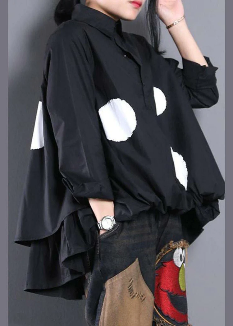 Women's White Polka Dot Asymmetric Shirt Top