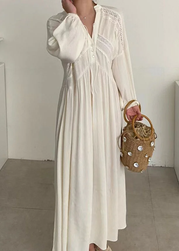 Women's V-Neck Patchwork Lace Holiday Dress Long Dress