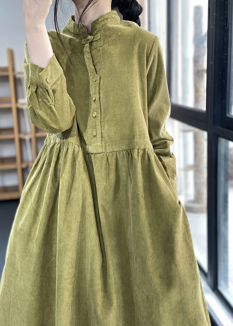 Women's plus size stand-up collar corduroy dress