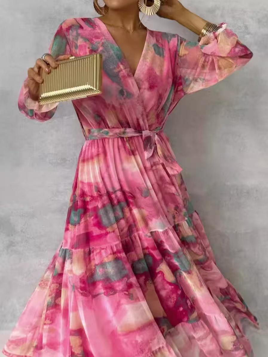 French Pink Long Sleeve Maxi Dress
