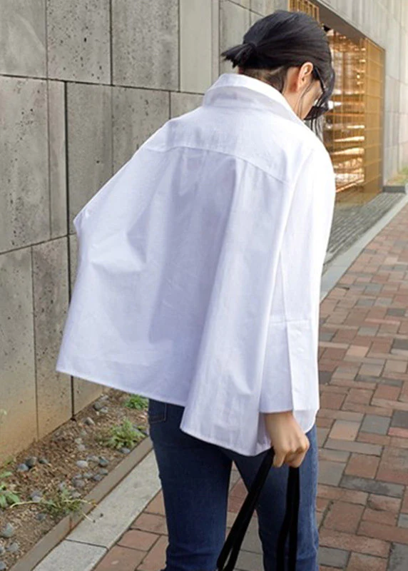 Loose Lapel Button Down Cotton Shirt Long Sleeve Top