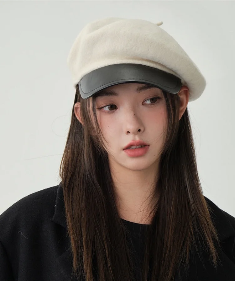 Women's White Solid Color Wool Beret