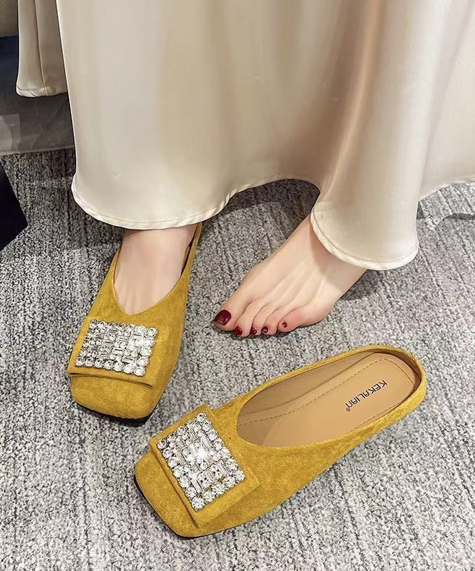 Women's Versatile Yellow Suede Zirconia Sandals