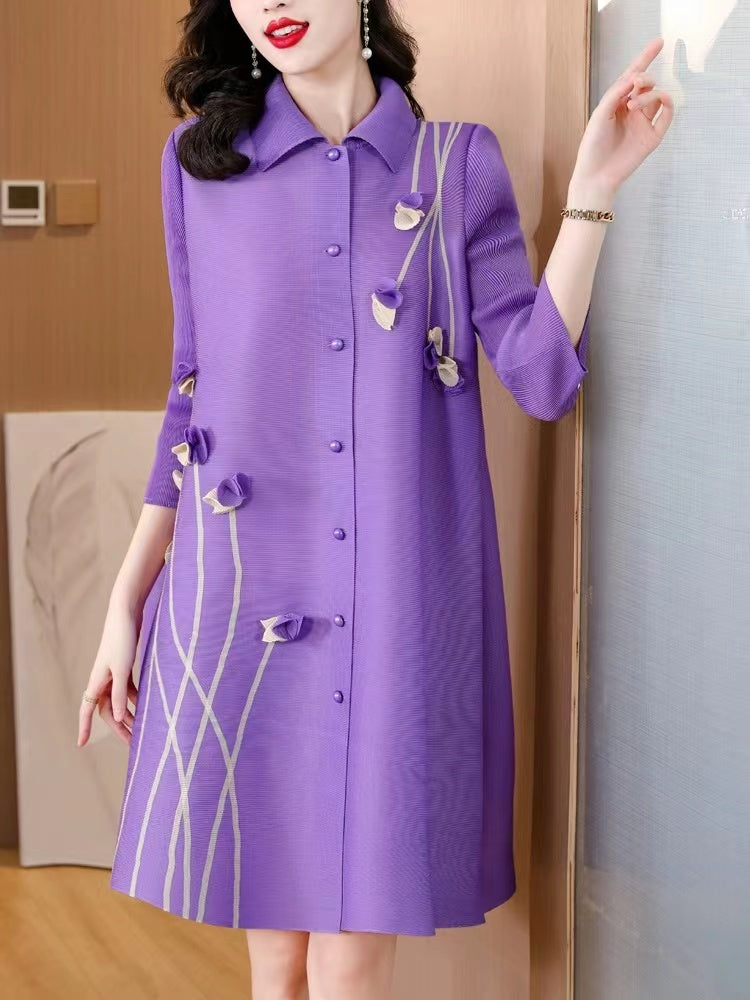 Lapel Cardigan Midi Shirt Dress