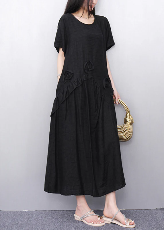 Party Round Neck Solid Color Long Short Sleeve Dress
