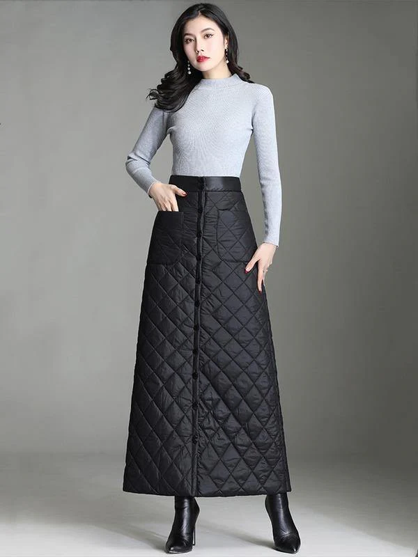 Feathered Cotton High Waisted Long Skirt