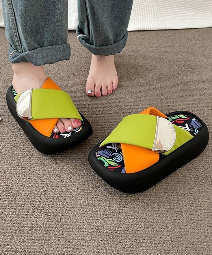 Thick Sole Imitation Leather Slippers