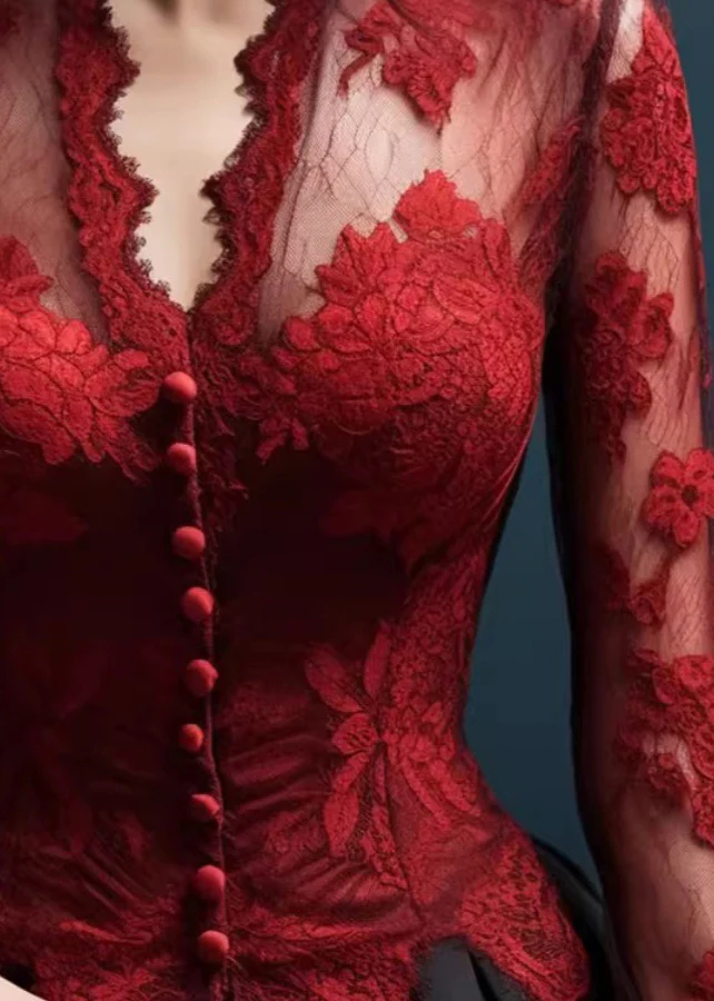Sexy V-neck Slim Lace Long Sleeve Top