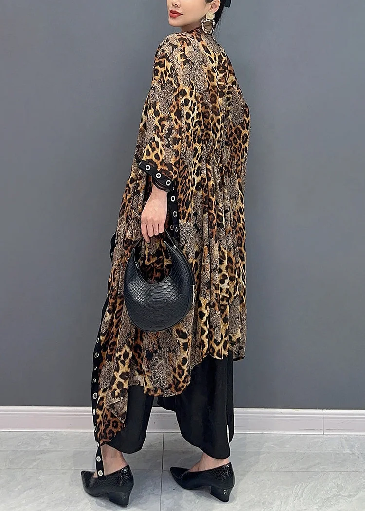 Leopard Print Cardigan Asymmetric Design Long Sleeve