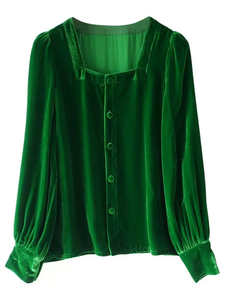 Women's Loose Velvet Square Neck Top