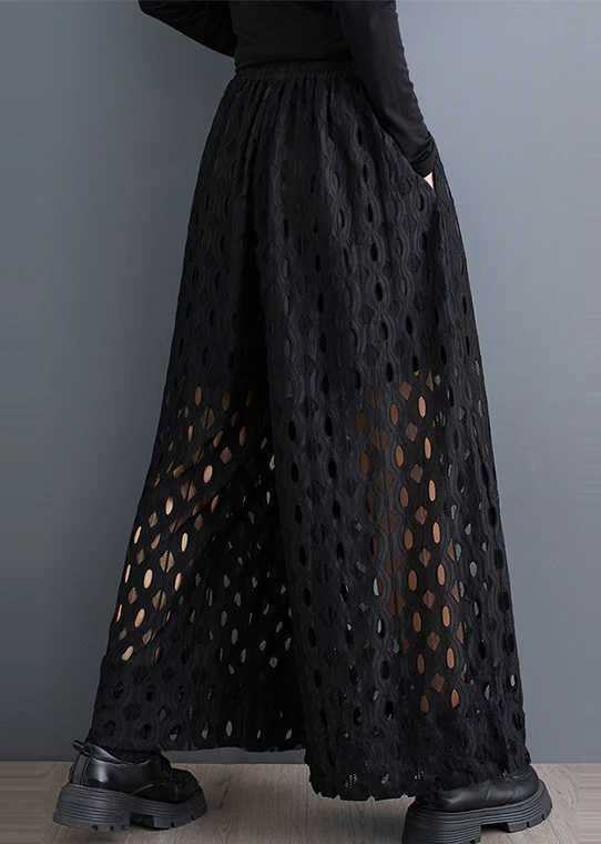 Black Skeleton Wide Leg Pants Trousers
