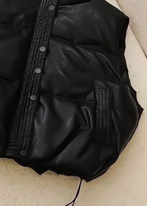 Women's Loose Black Zipper Padded Vest Sleeveless Jacket