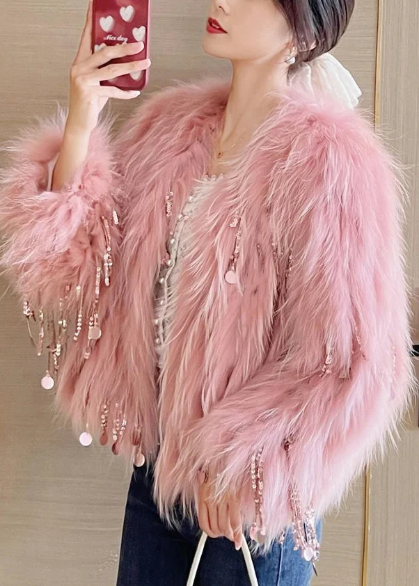 Sequin fringed mink coat