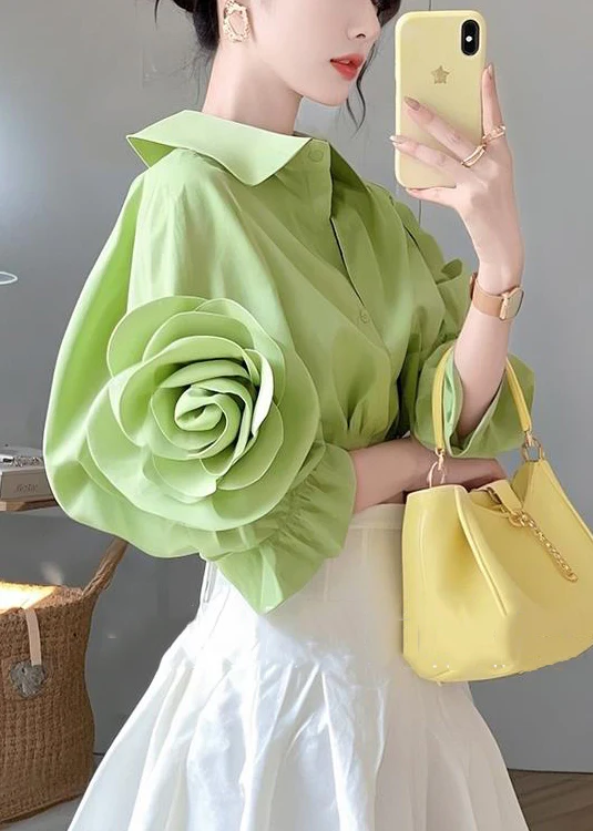 Floral Peter Pan Collar Button Cotton Short Sleeve Shirt