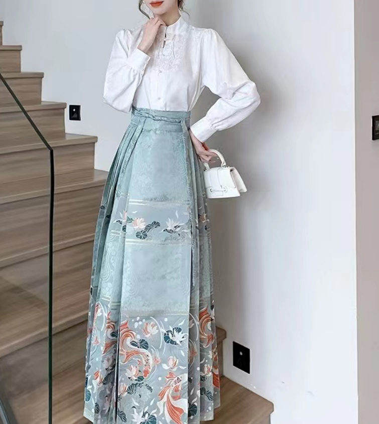 Women's Vintage High Waist Pleated Printed Strappy Skirt