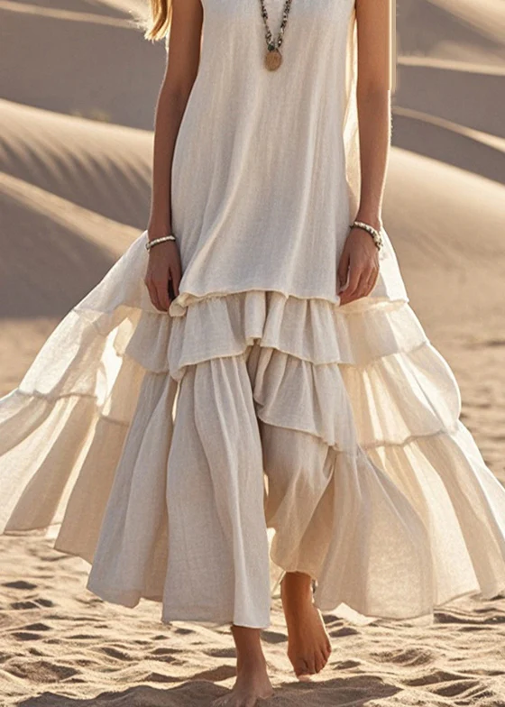Women's Original White Cotton Sleeveless Long Dress Summer