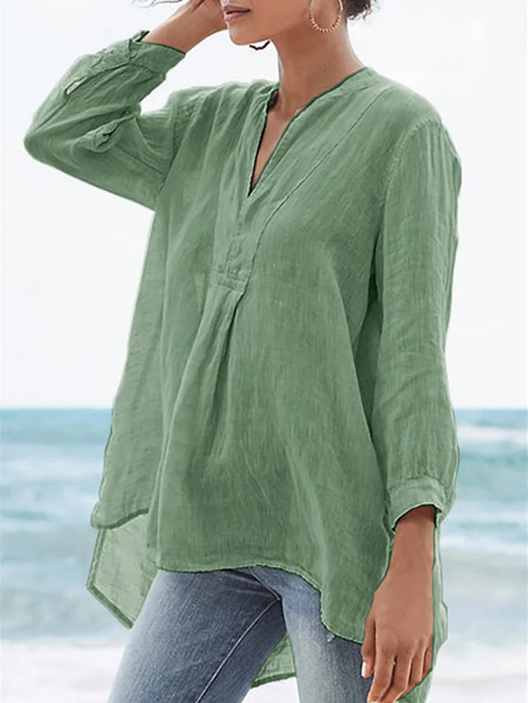 Women's Plus Size Classic Solid Color Linen Top