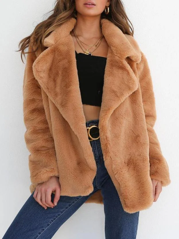 Women's Large Size Large Lapel Cozy Tweed Coat