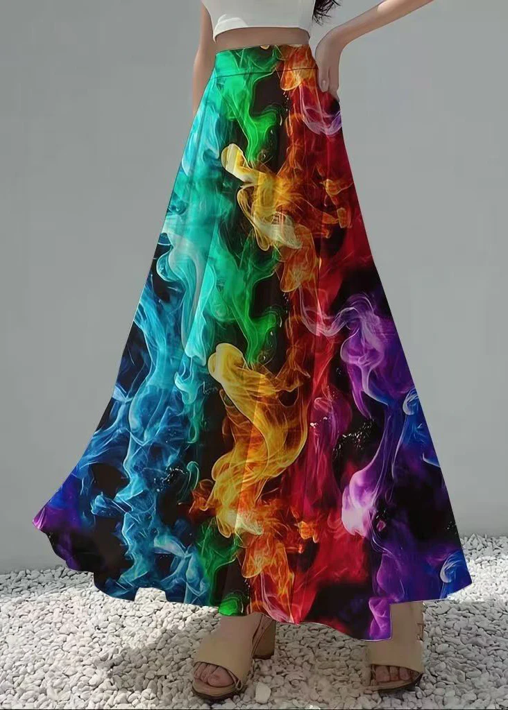 Flame-printed chiffon skirt