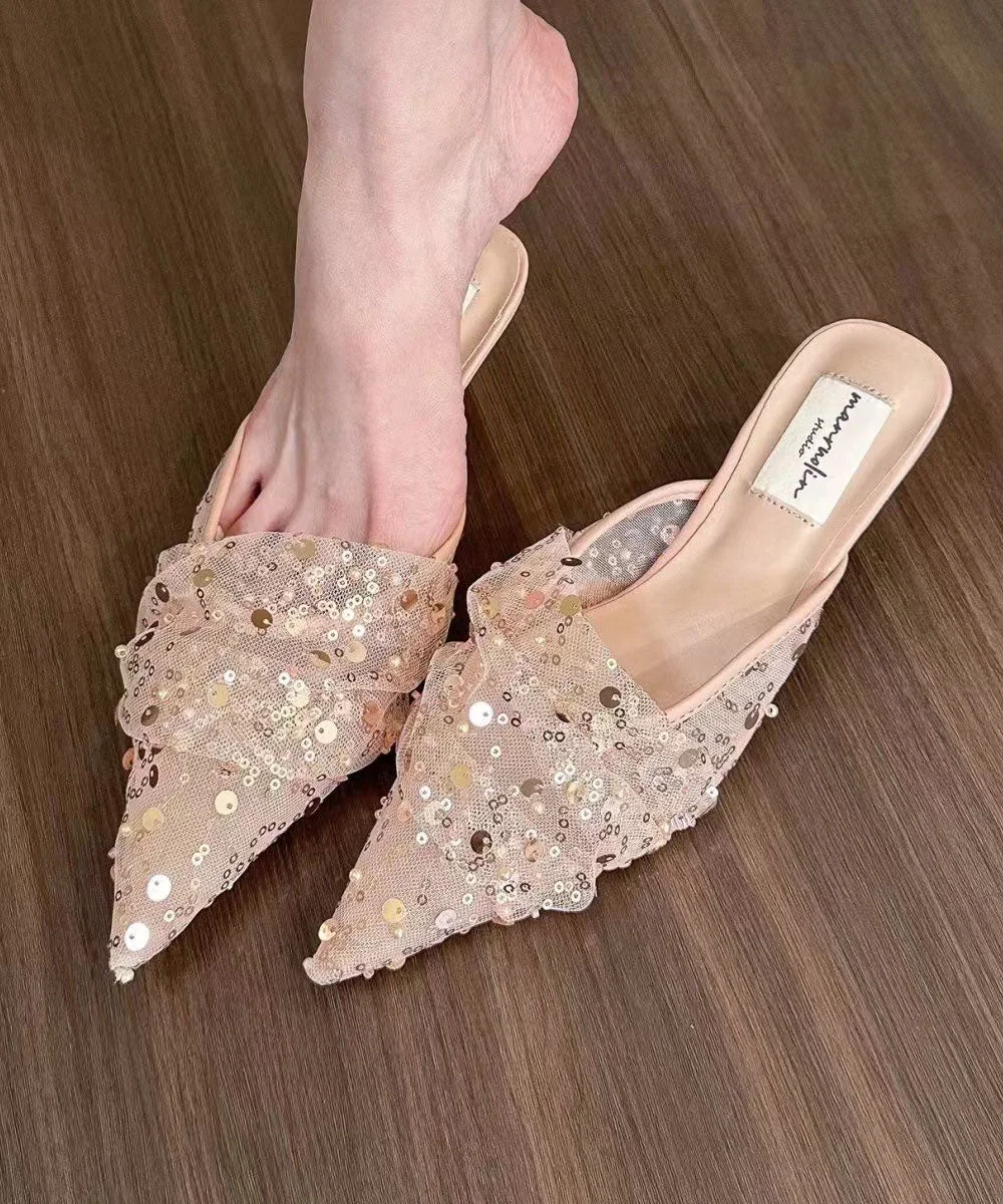 Women's Party Pink Tulle Sequin Pointed Toe Sandals