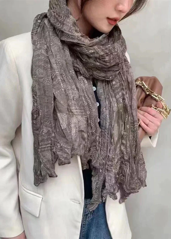 Boho Print Crinkled Linen Scarf