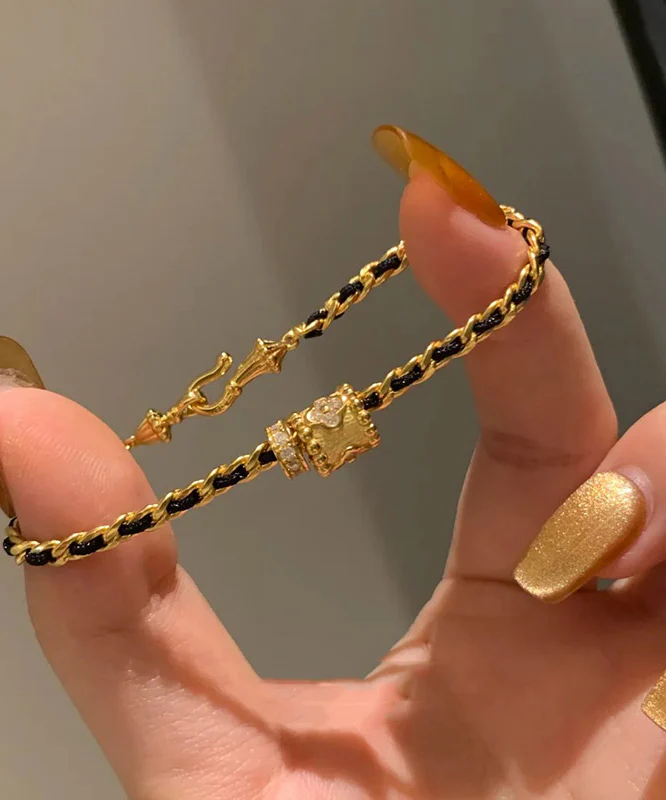 Women's Black Sterling Silver Gold-Plated Zirconia Bracelet