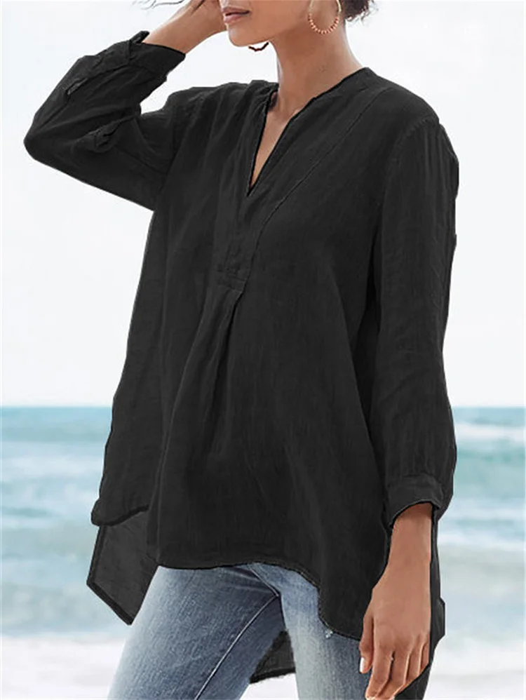 Women's Plus Size Classic Solid Color Linen Top