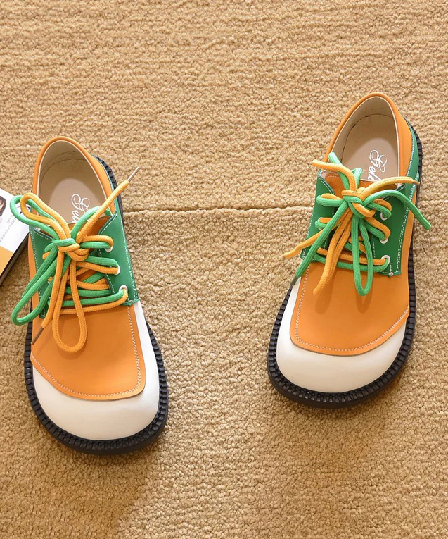 Green Lace Up Patchwork Flats