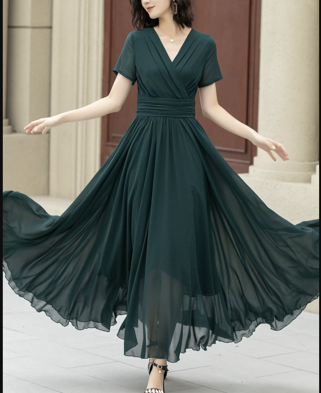 Chiffon Wedding Dresses, Green Long Bridesmaid Dresses, Short Sleeve Chiffon Dresses,, Prom Party Dresses