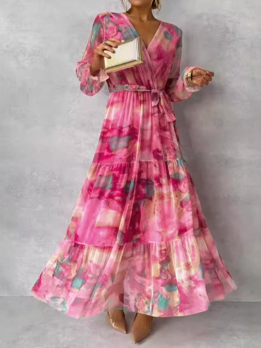 French Pink Long Sleeve Maxi Dress