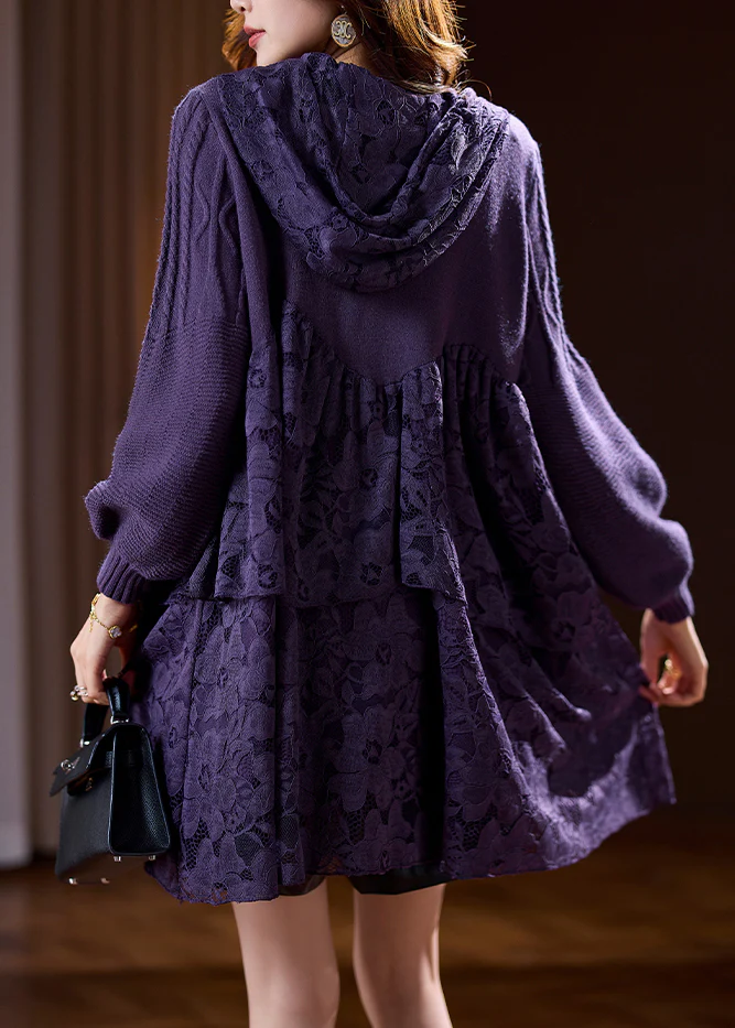 Women's Plus Size Knit Patchwork Hooded Dress Spring