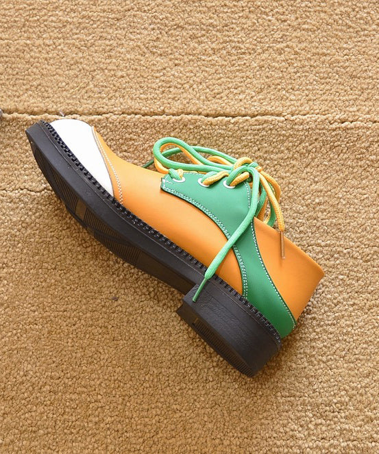 Green Lace Up Patchwork Flats