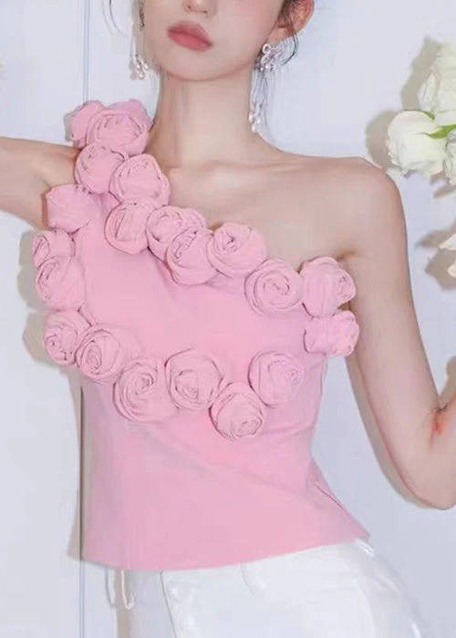 Women's Party Floral One Shoulder Cotton Sleeveless Tank Top