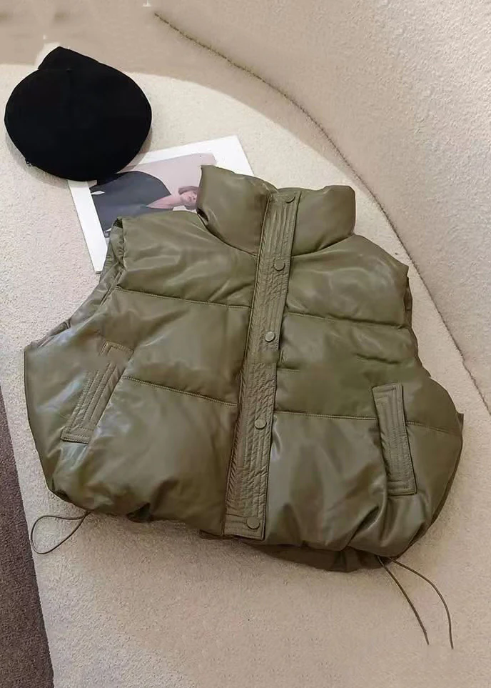 Women's Loose Black Zipper Padded Vest Sleeveless Jacket