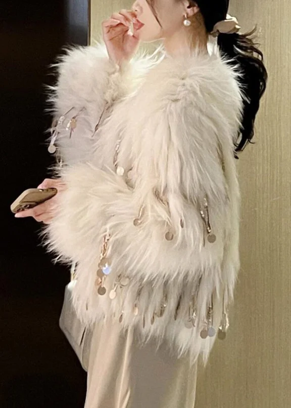 Sequin fringed mink coat