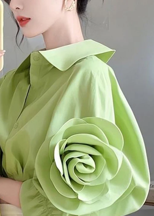 Floral Peter Pan Collar Button Cotton Short Sleeve Shirt
