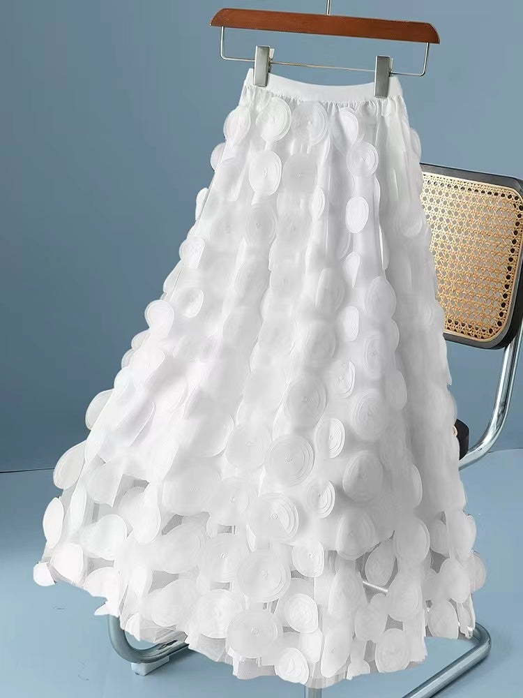 Elegant black polka dot patchwork tulle skirt