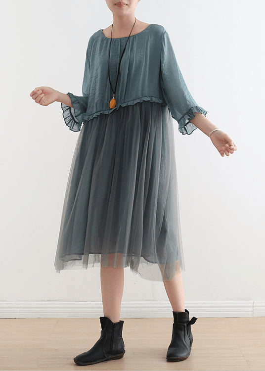 Chiffon Patchwork Tulle Blue Dress
