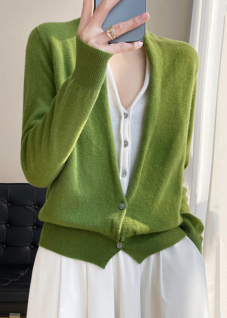 Women's V-Neck Button Down Wool Knit Top