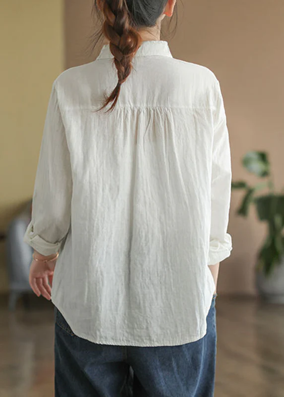 Women's Peter Pan Collar Cotton Top Long Sleeve