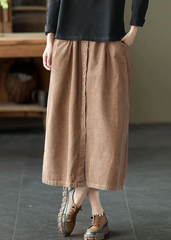 Women's Elasticated Waist Button Pocket Corduroy Skirt