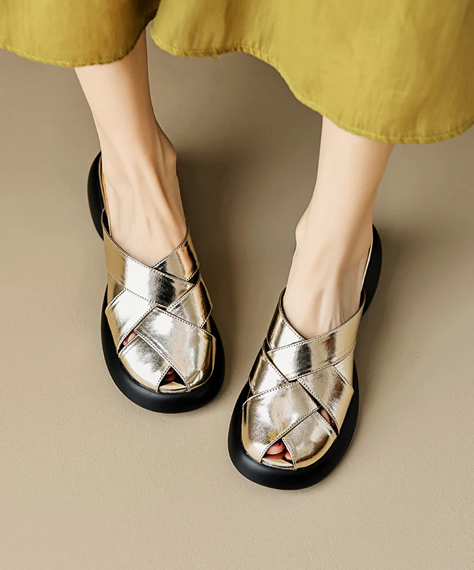 Patchwork Thick Bottom White Cowhide Sandals