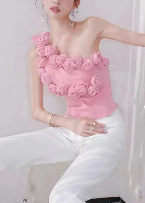 Women's Party Floral One Shoulder Cotton Sleeveless Tank Top