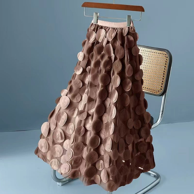 Elegant black polka dot patchwork tulle skirt