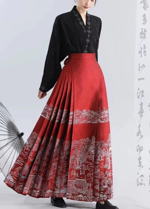 Women's Vintage Pleated Printed Strappy Skirt