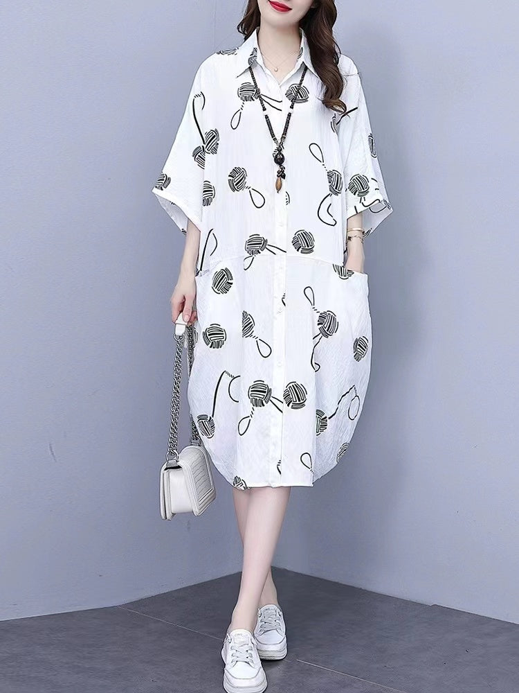 Women's Polka Dot Print Short Sleeve Shirt Dresses