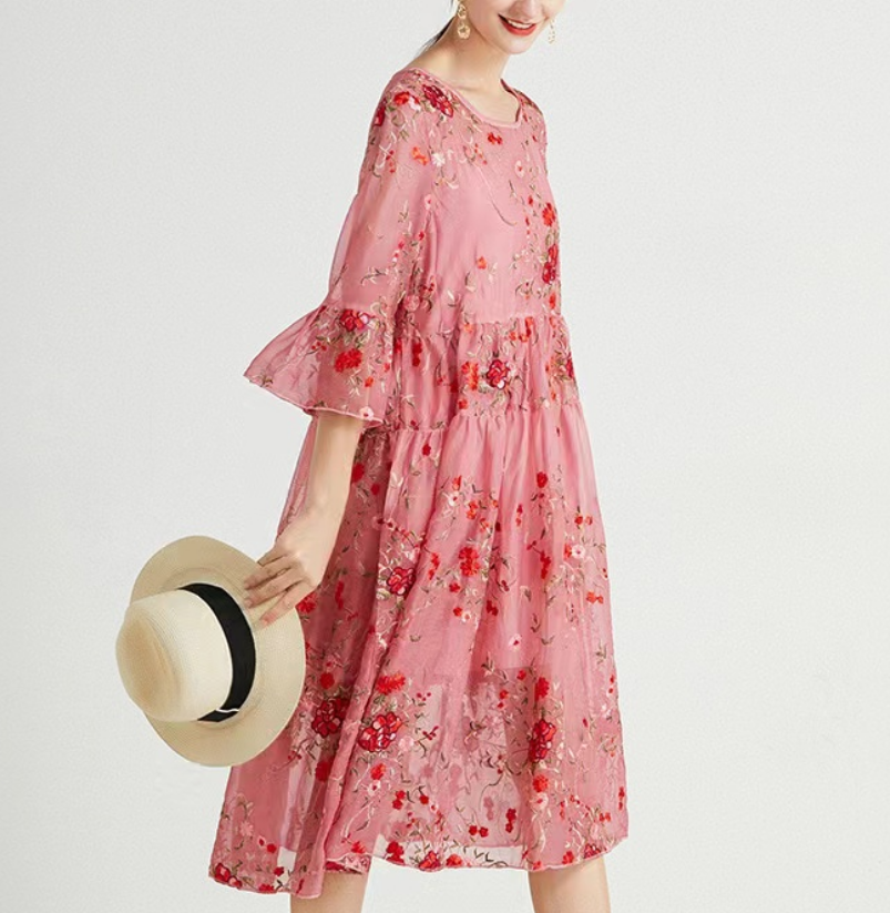 Women's Embroidered Lace Embroidered Half Sleeve Dress Set of 2