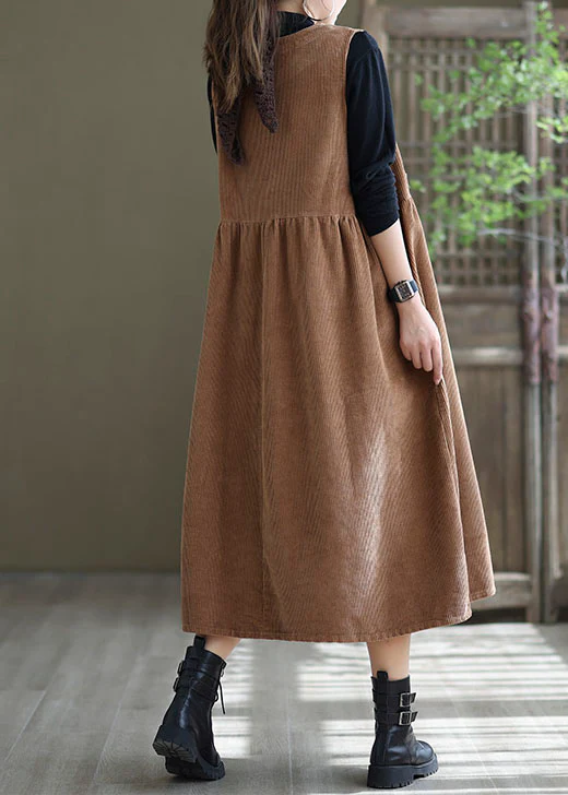 Womens Loose Round Neck Corduroy No Dresses
